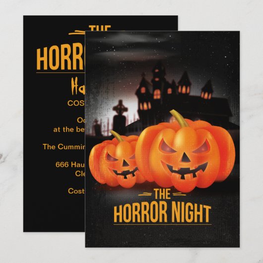 Uitnodiging van de partij Horror Night Halloween (Voorkant / Achterkant)