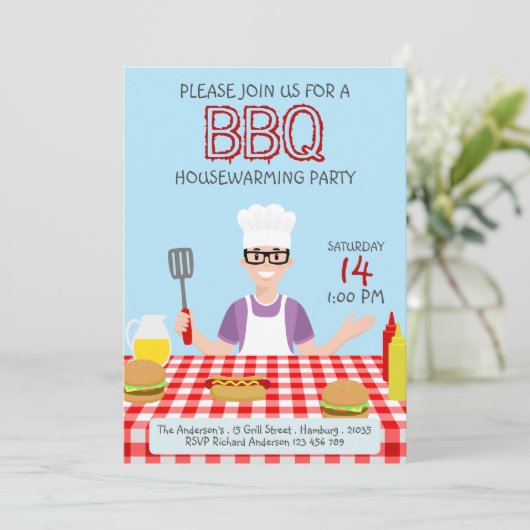 Uitnodiging van de partij Housewarming BBQ (Staand voorkant)