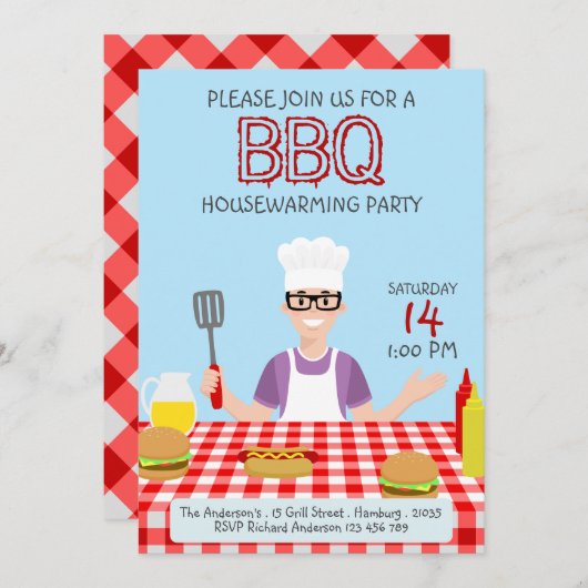 Uitnodiging van de partij Housewarming BBQ (Voorkant / Achterkant)