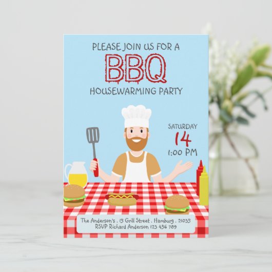 Uitnodiging van de partij Housewarming BBQ (Staand voorkant)