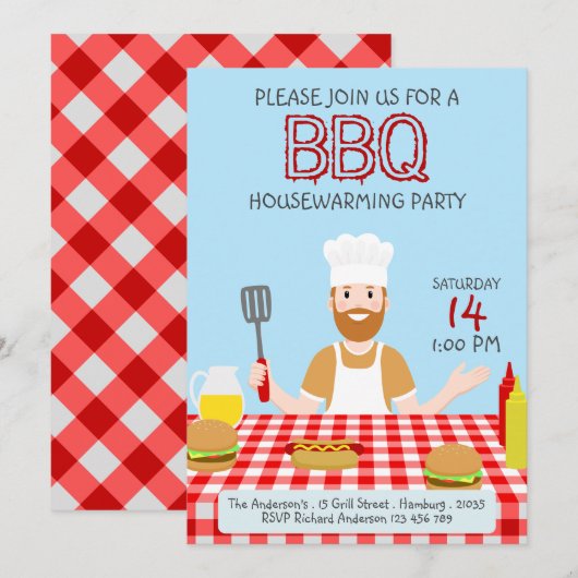 Uitnodiging van de partij Housewarming BBQ (Voorkant / Achterkant)