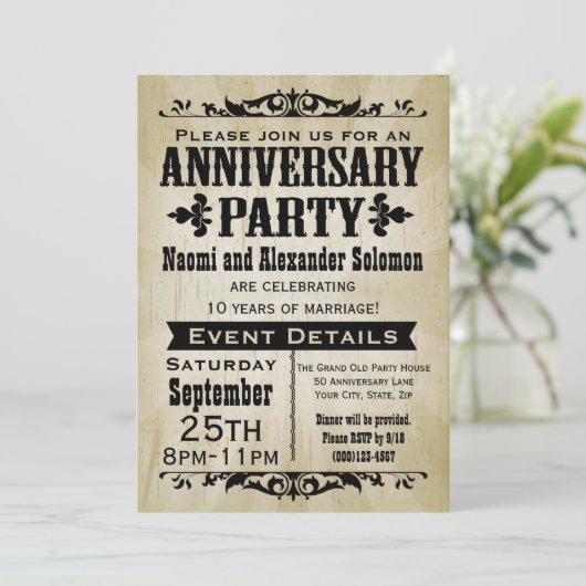 Uitnodiging van de  partij Jubileum (Staand voorkant)