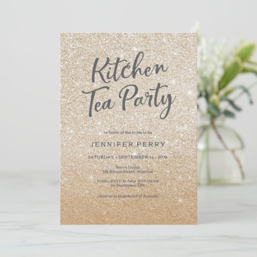 Uitnodiging van de partij Kitchen - GOLD glitter (Staand voorkant)