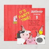 Uitnodiging van de partij "Kute Farm Animals" (Voorkant / Achterkant)