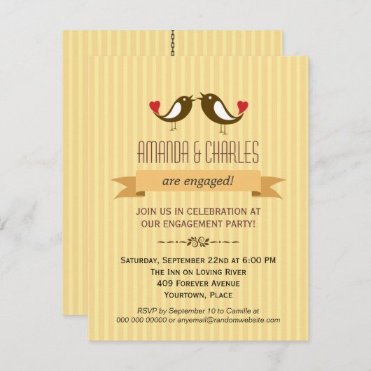 Uitnodiging van de partij Lovevogels Yellow Engage (Voorkant / Achterkant)