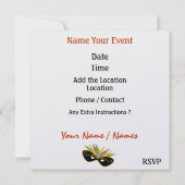 Uitnodiging van de partij Mardi Gras Costume door (Achterkant)