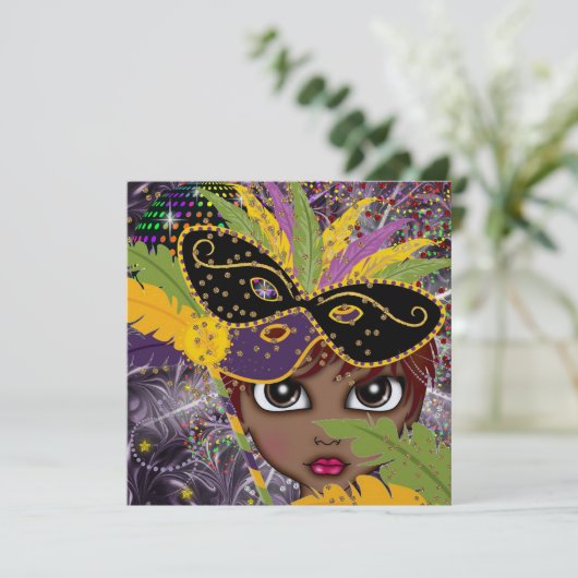 Uitnodiging van de partij Mardi Gras Costume door  (Staand voorkant)