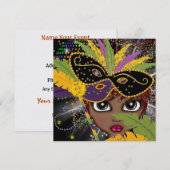 Uitnodiging van de partij Mardi Gras Costume door (Voorkant / Achterkant)