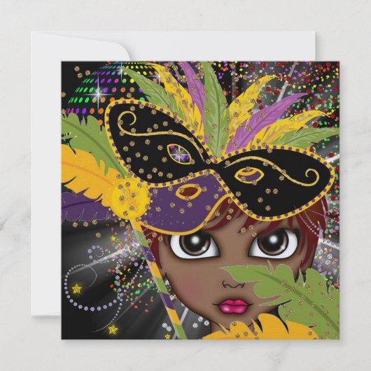 Uitnodiging van de partij Mardi Gras Costume door (Voorkant)