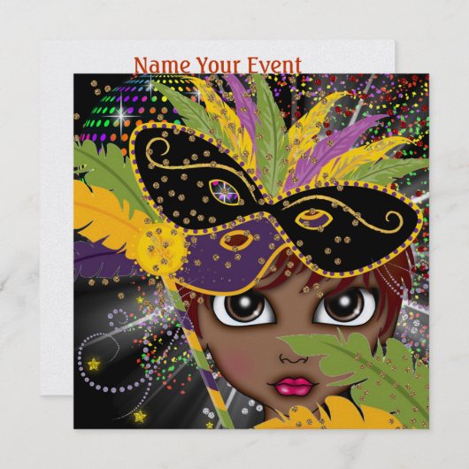 Uitnodiging van de partij Mardi Gras Costume door  (Voorkant / Achterkant)