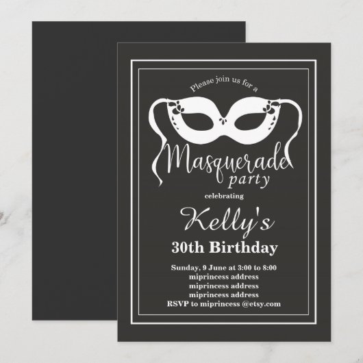 uitnodiging van de partij MASQUERADE (Voorkant / Achterkant)