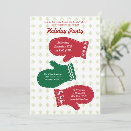 Uitnodiging van de partij Mittens Holiday (Staand voorkant)