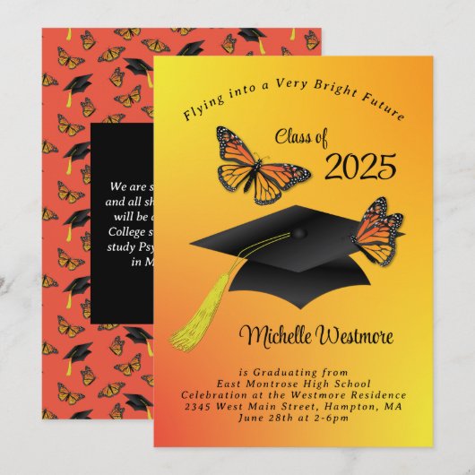 Uitnodiging van de partij Monarch Butterfly (Voorkant / Achterkant)