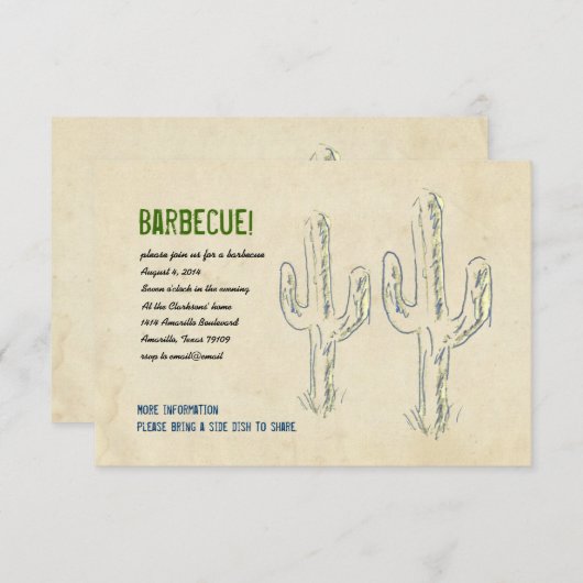 Uitnodiging van de partij Old West Cactus (Voorkant / Achterkant)