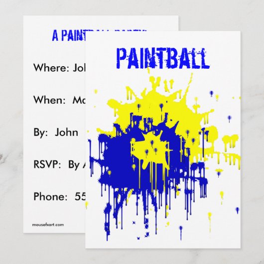Uitnodiging van de partij Paintball (Voorkant / Achterkant)