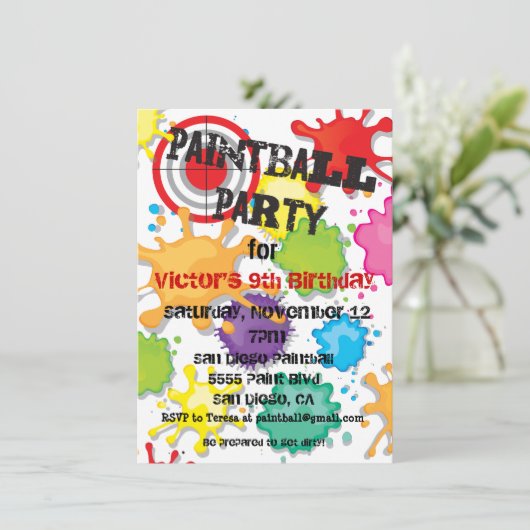 Uitnodiging van de partij Paintball (Staand voorkant)