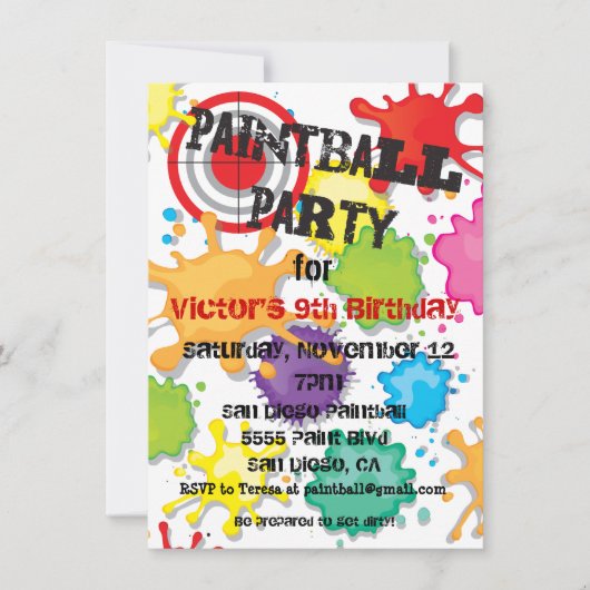 Uitnodiging van de partij Paintball (Voorkant)