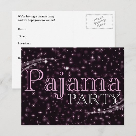 uitnodiging van de partij pajama : starshine briefkaart (Voorkant / Achterkant)