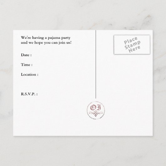 uitnodiging van de partij pajama : starshine briefkaart (Achterkant)