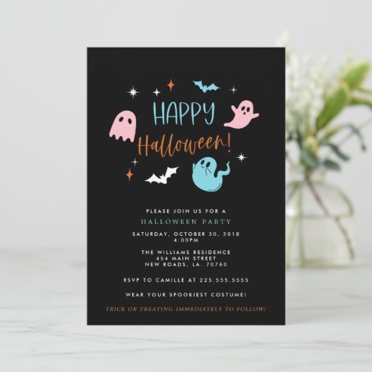 Uitnodiging van de partij Pastel Halloween (Staand voorkant)