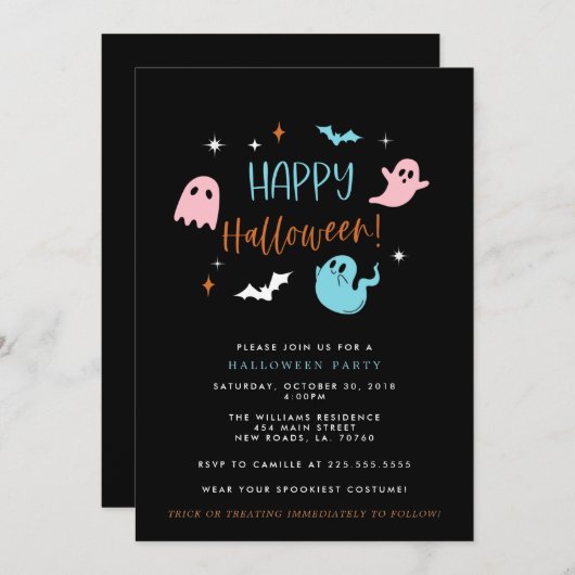 Uitnodiging van de partij Pastel Halloween (Voorkant / Achterkant)