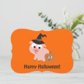 Uitnodiging van de partij Pig Witch Halloween (Staand voorkant)