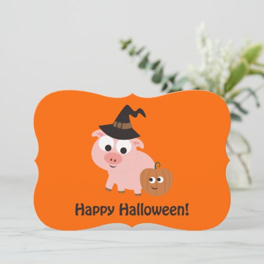 Uitnodiging van de partij Pig Witch Halloween (Staand voorkant)