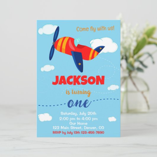 Uitnodiging van de partij Pilot om te jarig zijn v (Staand voorkant)