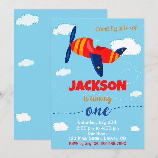 Uitnodiging van de partij Pilot om te jarig zijn v (Voorkant / Achterkant)