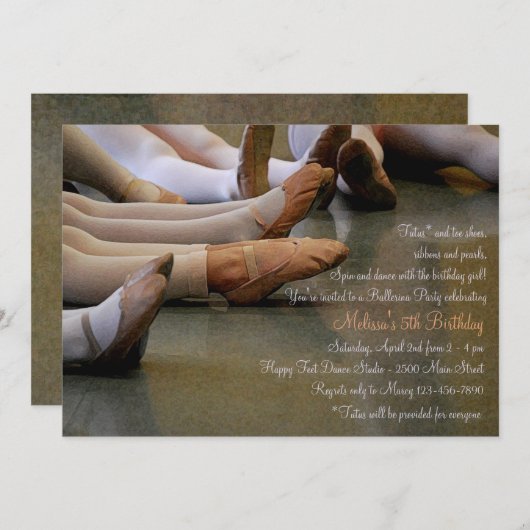 Uitnodiging van de partij Pointed Toes Ballerina (Voorkant / Achterkant)