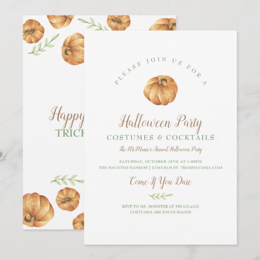 Uitnodiging van de partij Pumpkin Halloween (Voorkant / Achterkant)