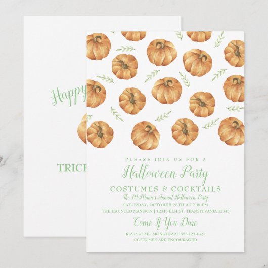Uitnodiging van de partij Pumpkin Halloween (Voorkant / Achterkant)