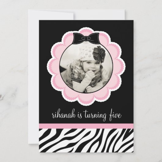 Uitnodiging van de partij Sassy en Wild Zebra Birt (Voorkant)