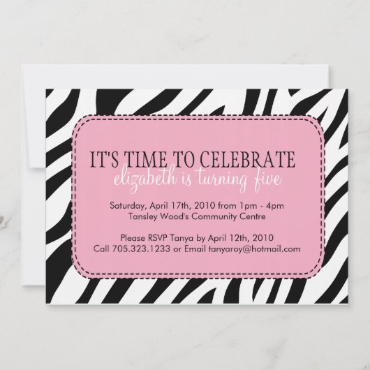 Uitnodiging van de partij Sassy en Wild Zebra Birt (Achterkant)