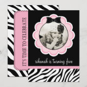 Uitnodiging van de partij Sassy en Wild Zebra Birt (Voorkant / Achterkant)