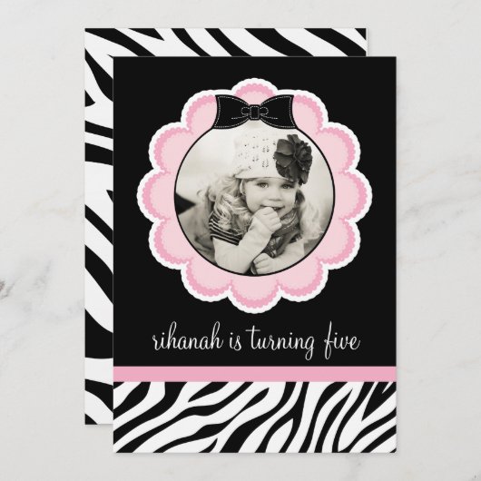 Uitnodiging van de partij Sassy en Wild Zebra Birt (Voorkant / Achterkant)