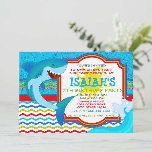 Uitnodiging van de partij Shark Invitation Pool -  (Staand voorkant)