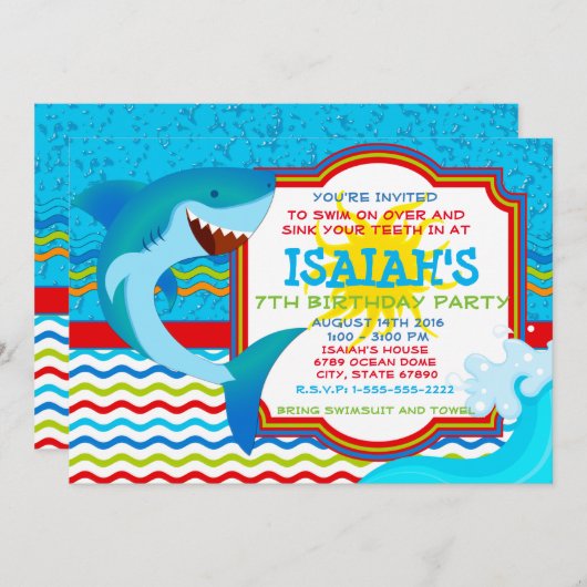 Uitnodiging van de partij Shark Invitation Pool -  (Voorkant / Achterkant)