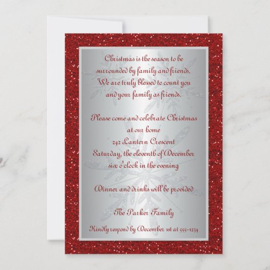 Uitnodiging van de partij Silver en Red Snowflake (Achterkant)
