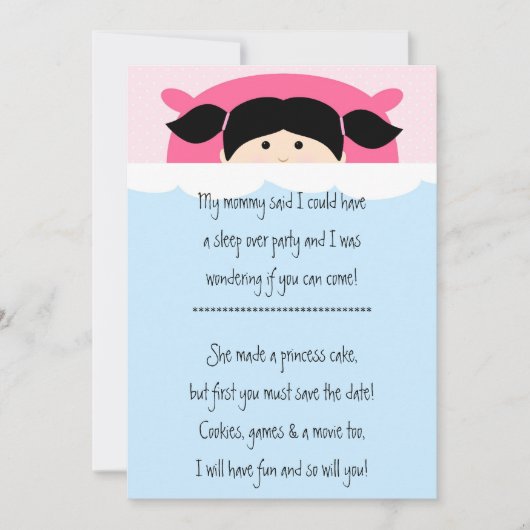 Uitnodiging van de partij Slumber Birthday (Voorkant)