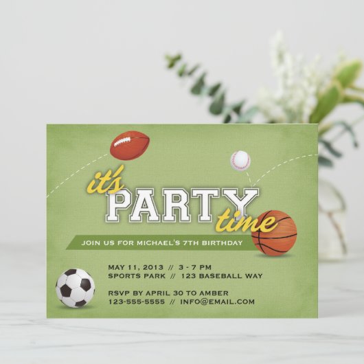Uitnodiging van de partij Sports Birthday (Staand voorkant)