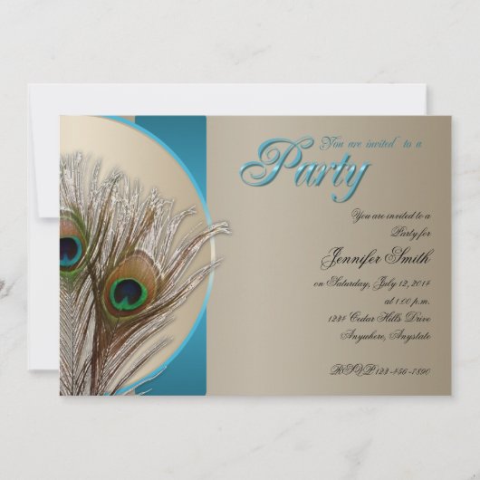 Uitnodiging van de partij Taupe en Aqua Peacock (Voorkant)