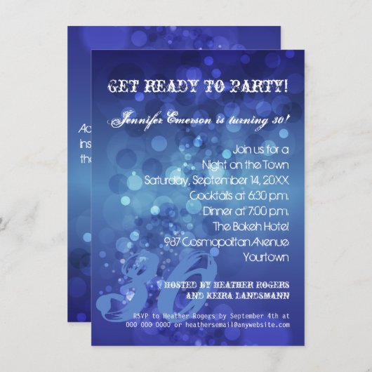 Uitnodiging van de partij Trendy Bokeh (Voorkant / Achterkant)