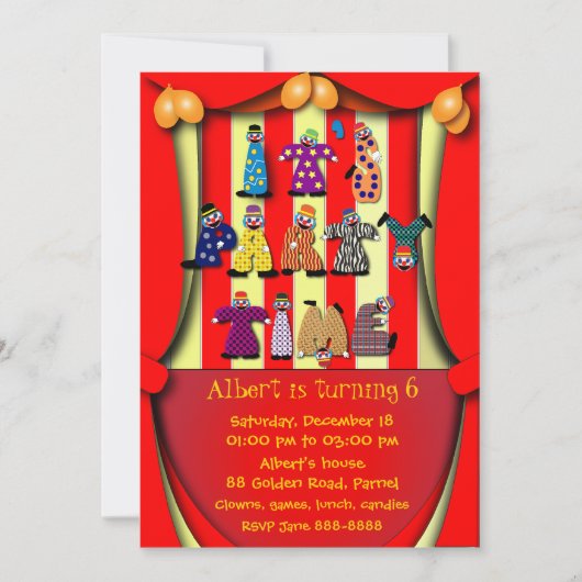 uitnodiging van de partij van Birthday: 036 Clowns (Voorkant)