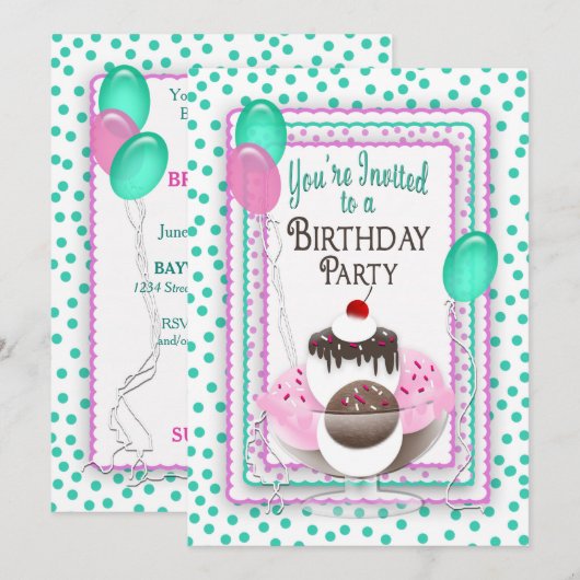 Uitnodiging van de partij van Birthday - Ice Cream (Voorkant / Achterkant)
