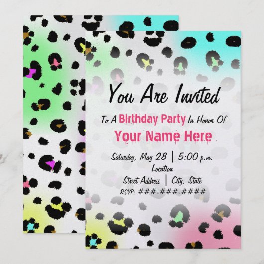 Uitnodiging van de partij van Birthday - Neon Airb (Voorkant / Achterkant)