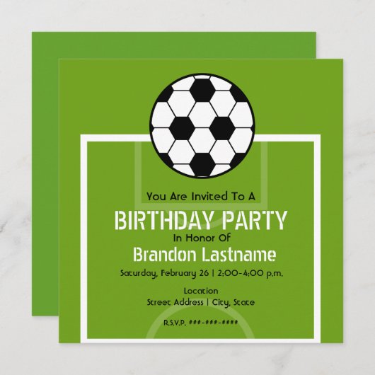 Uitnodiging van de partij van Birthday - Voetbal (Voorkant / Achterkant)
