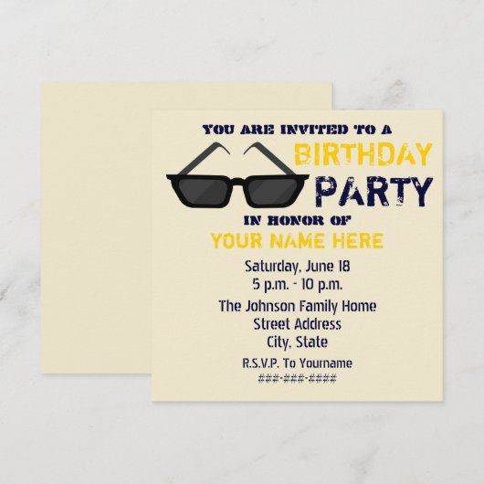 Uitnodiging van de partij van Birthday - Zwarte Zo (Voorkant / Achterkant)
