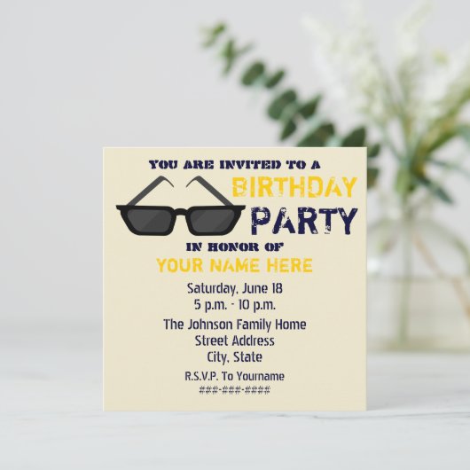 Uitnodiging van de partij van Birthday - Zwarte Zo (Staand voorkant)