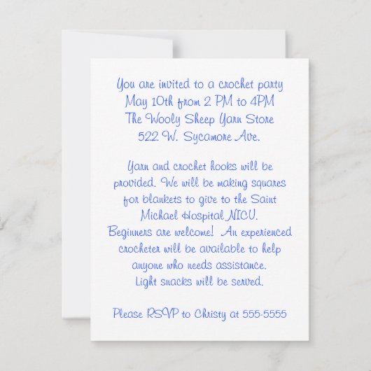 Uitnodiging van de Partij van Crochet (Achterkant)